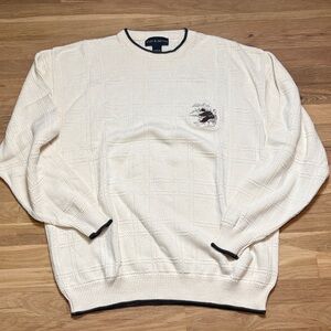 Men's Cream Knit Long Sleeve Crewneck Embroidered Duck Sweater Men’s XL-Tall